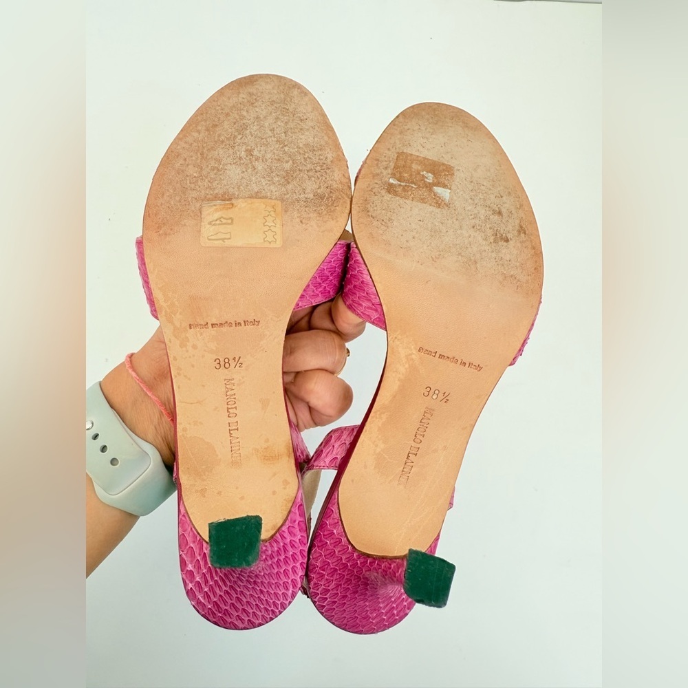 Manolo Blahnik Pink Python Snakeskin Callasli Cri… - image 6